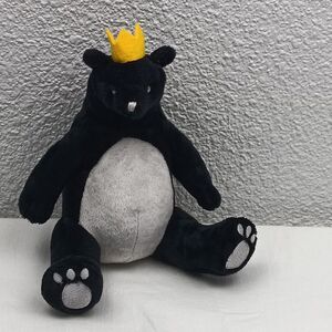 Swing Kingdom Logo Bear Advertisement Plush Black White Silver Paws Stuffed Rare
